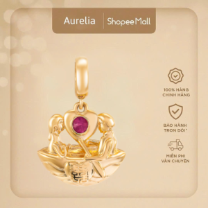 Hạt charm Vàng 18K đính đá Ruby